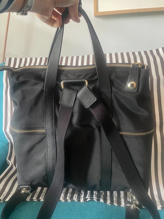 HENRI BENDEL Jetsetter 3 way Tote/Shoulder/Backpack Black Nylon Leather 15x12x5 main image 4